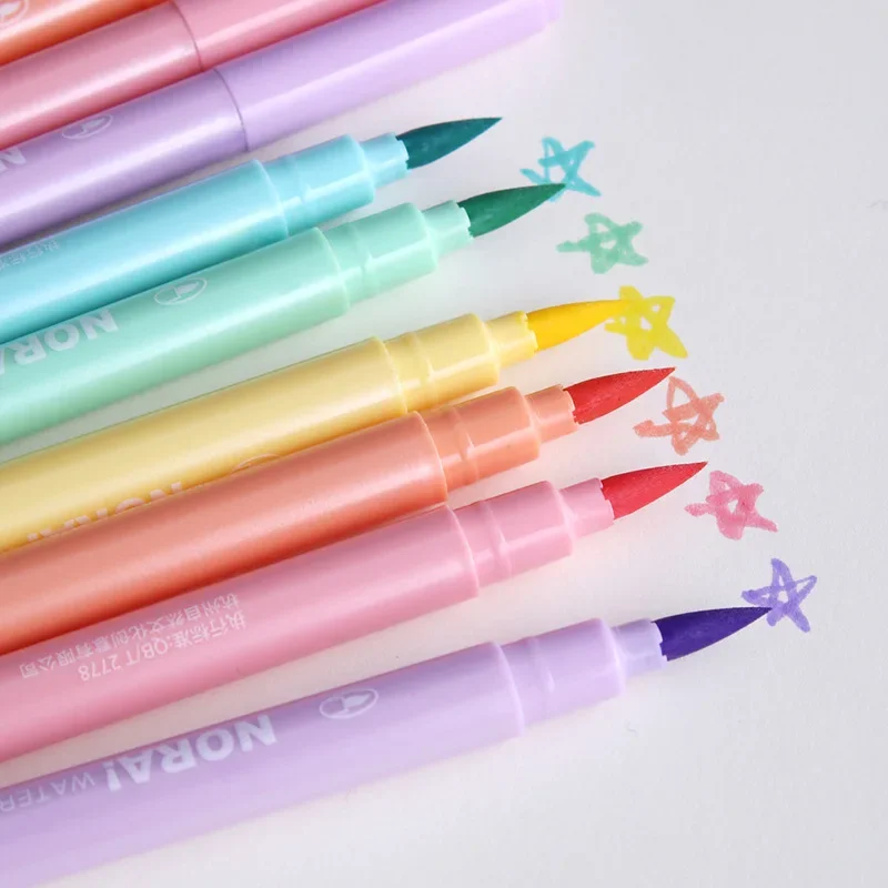 Pastel Highlighter Set Double Ended - 6Pcs/set Brush Highlighter Pens Kawaii Color
