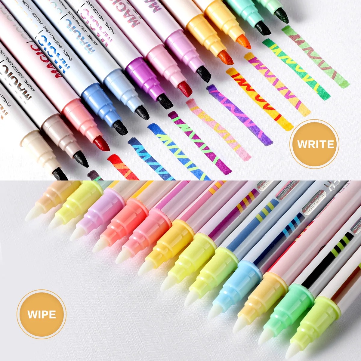 Pastel Highlighter Set Double Ended - 12pcs Double-ended Magic Color Changing Highlighter