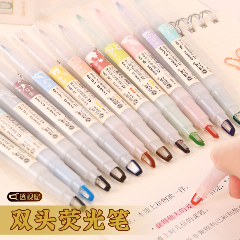 Pastel Highlighter Set Double Ended - 5pcs/set Double Tip Highlighter Pens Kawaii