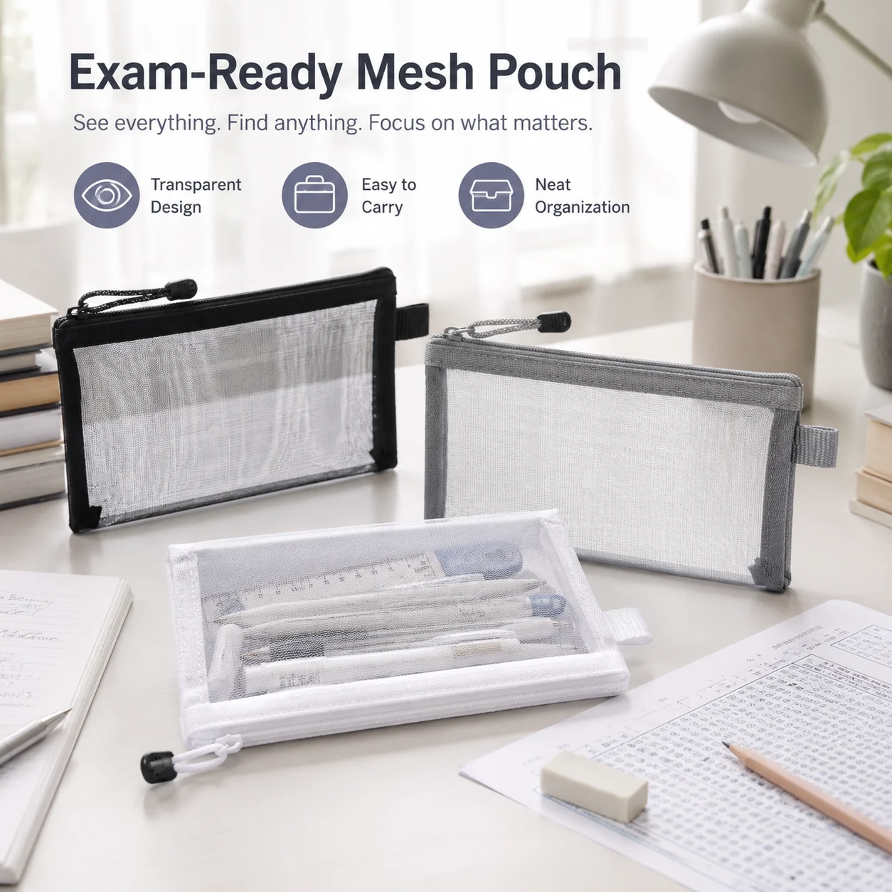 Clear Mesh Pencil Pouch For Exam - Transparent Mesh Pencil Case Clear Zipper