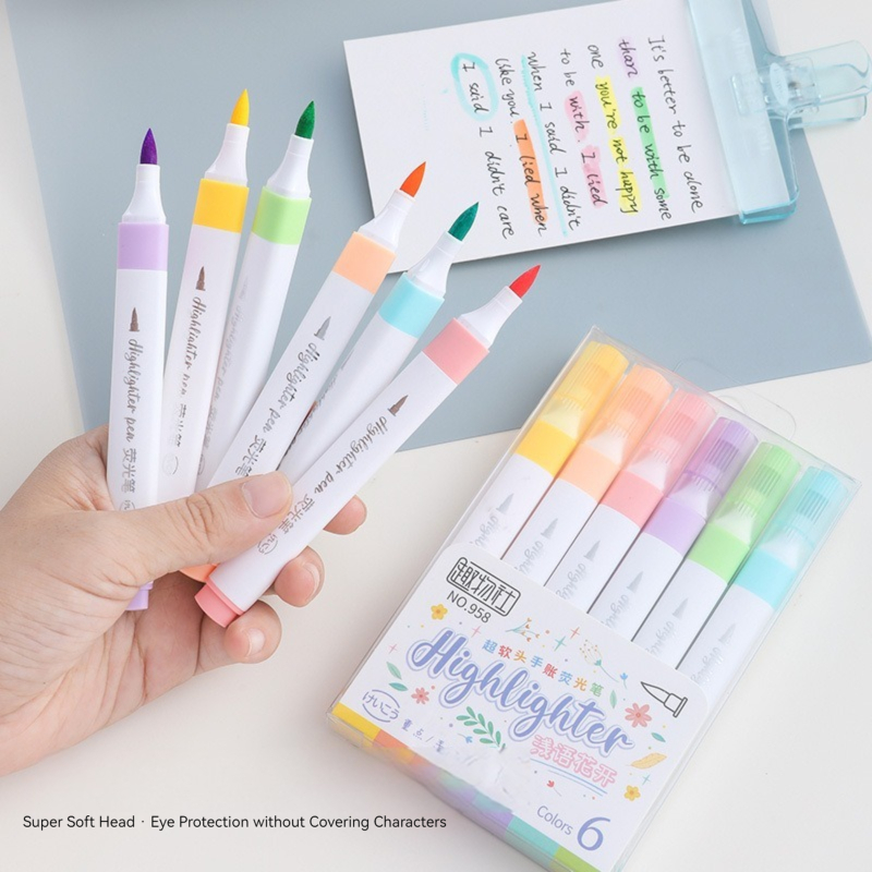 Pastel Highlighter Set Double Ended - 6 Colors Pastel Color Highlighter Pen