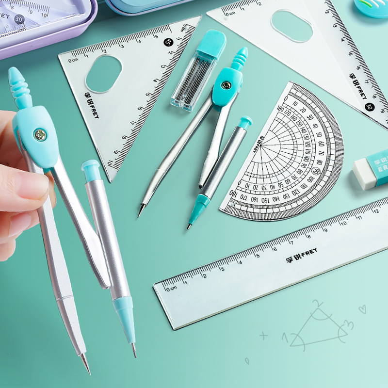Math Geometry Set With Compass - 7PCS Stainless Steel Compass Set Math