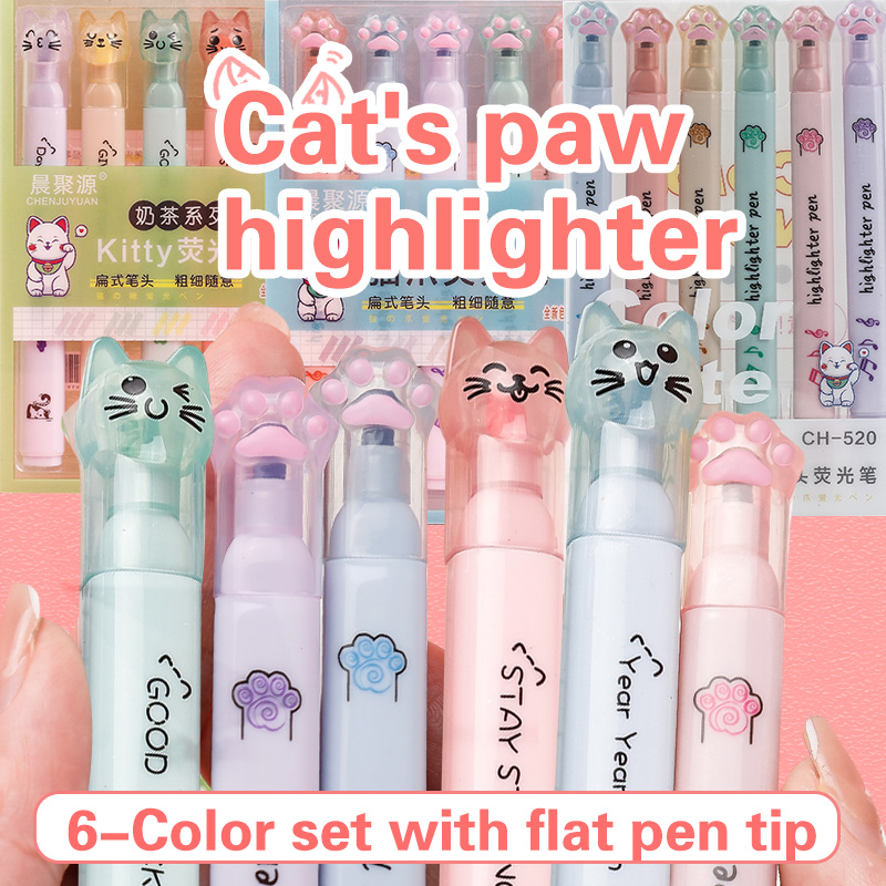 Pastel Highlighter Set Double Ended - 6 pcs/pack Kawaii Cat Claw Pastel
