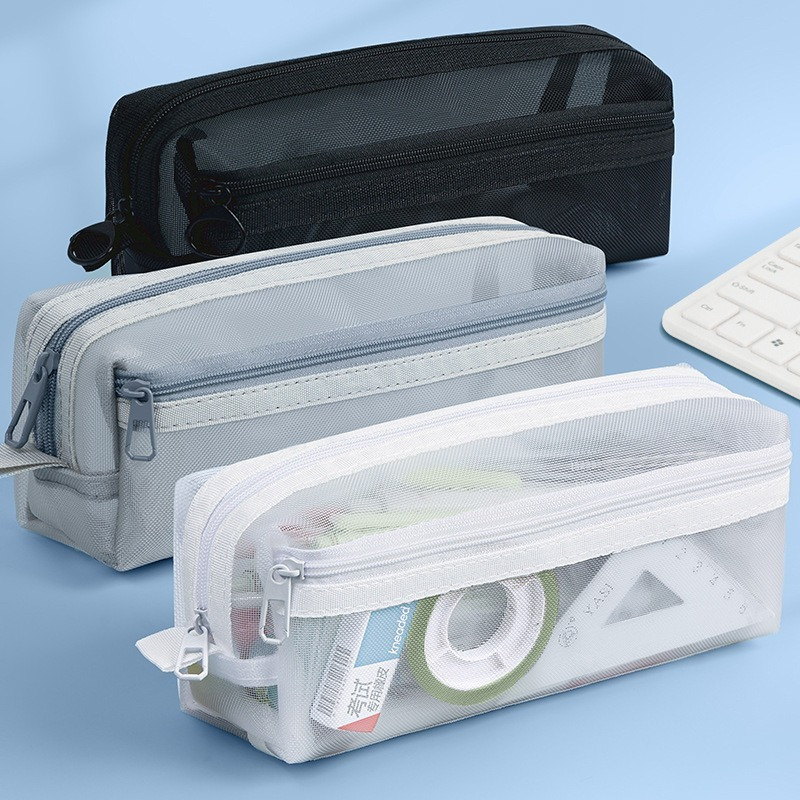 Clear Mesh Pencil Pouch For Exam - Double Layer Transparent Mesh Pencil Case