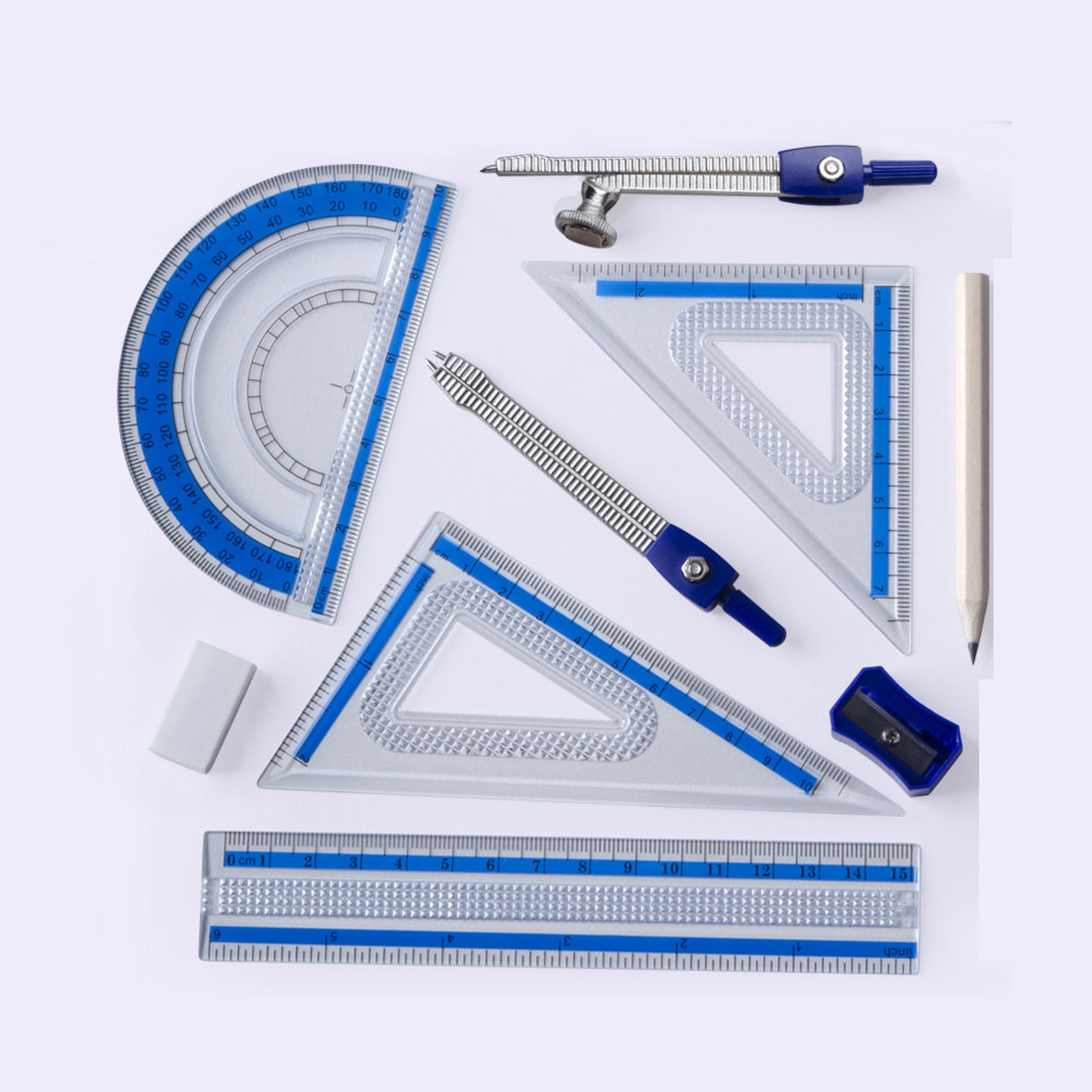Math Geometry Set With Compass - 10 PCS Geometry Math Set Shatterproof