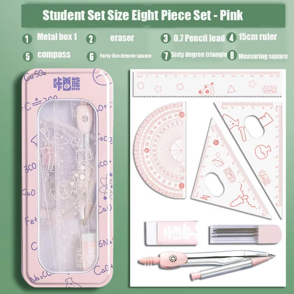 Math Geometry Set With Compass - 8Pcs/Set Multifunctional Math Geometry Set 0.7mm