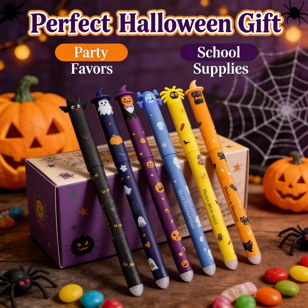 Retractable Eraser Pen Click - 1-6Pcs Halloween Erasable Gel Pens, 0.7mm