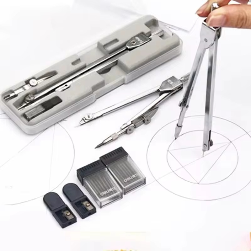 Math Geometry Set With Compass - DELI Thép Không Gỉ Đa Năng