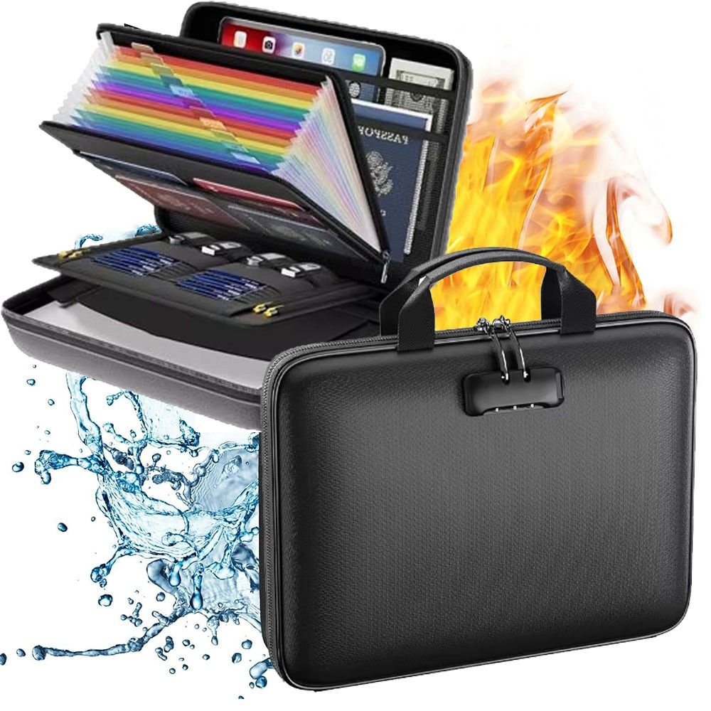 Expandable Accordion File Folder 13 Pockets - 13 Accordion Pocket Fireproof Document Box