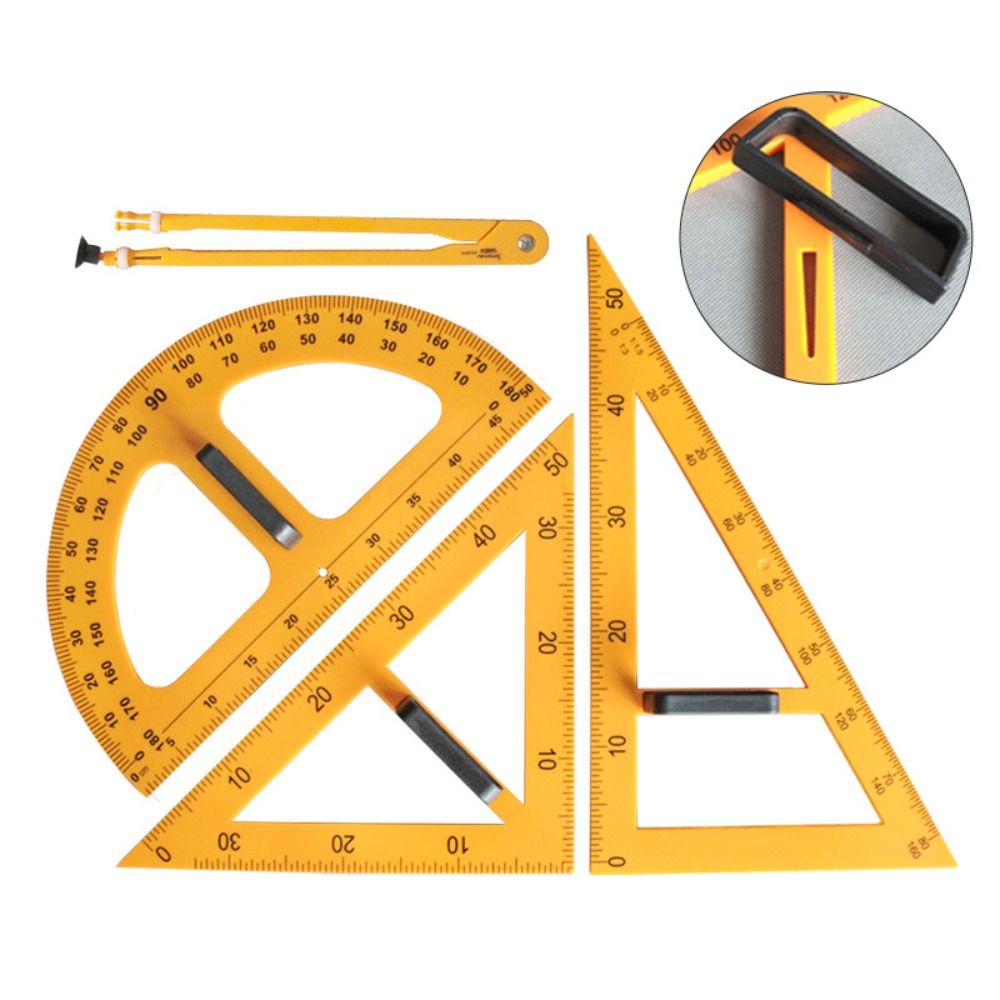Math Geometry Set With Compass - Durable Large Triangular Ruler Multi-Size Math