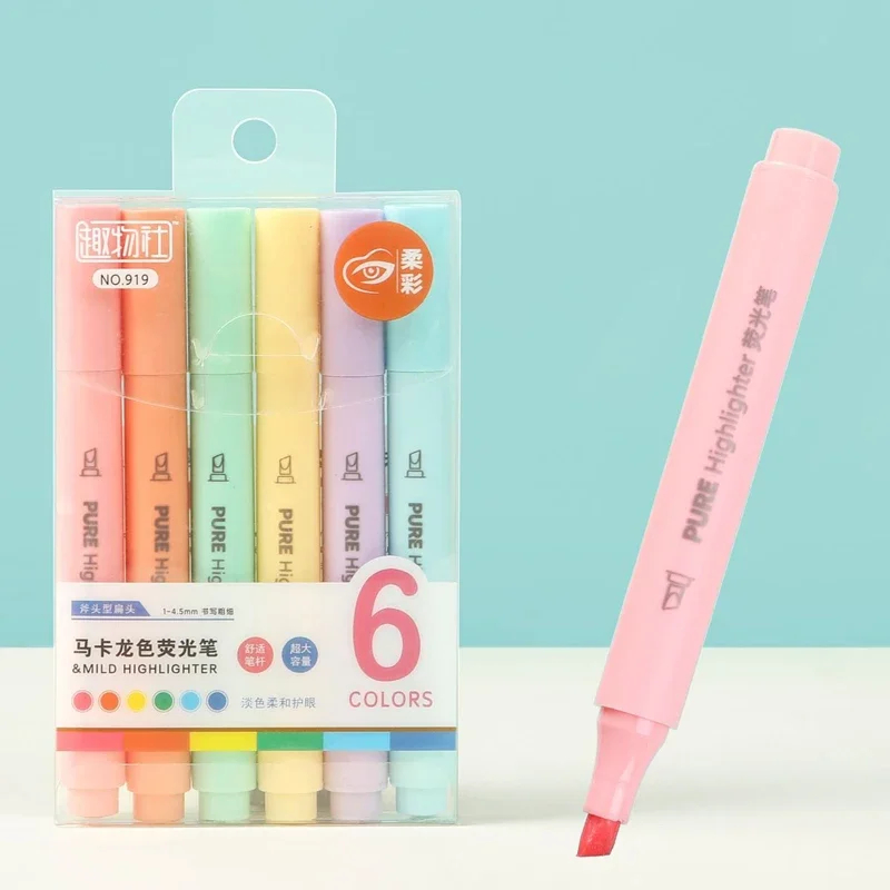 Pastel Highlighter Set Double Ended - 6Pcs/Set Macaron Color Pastel Highlighter Pen