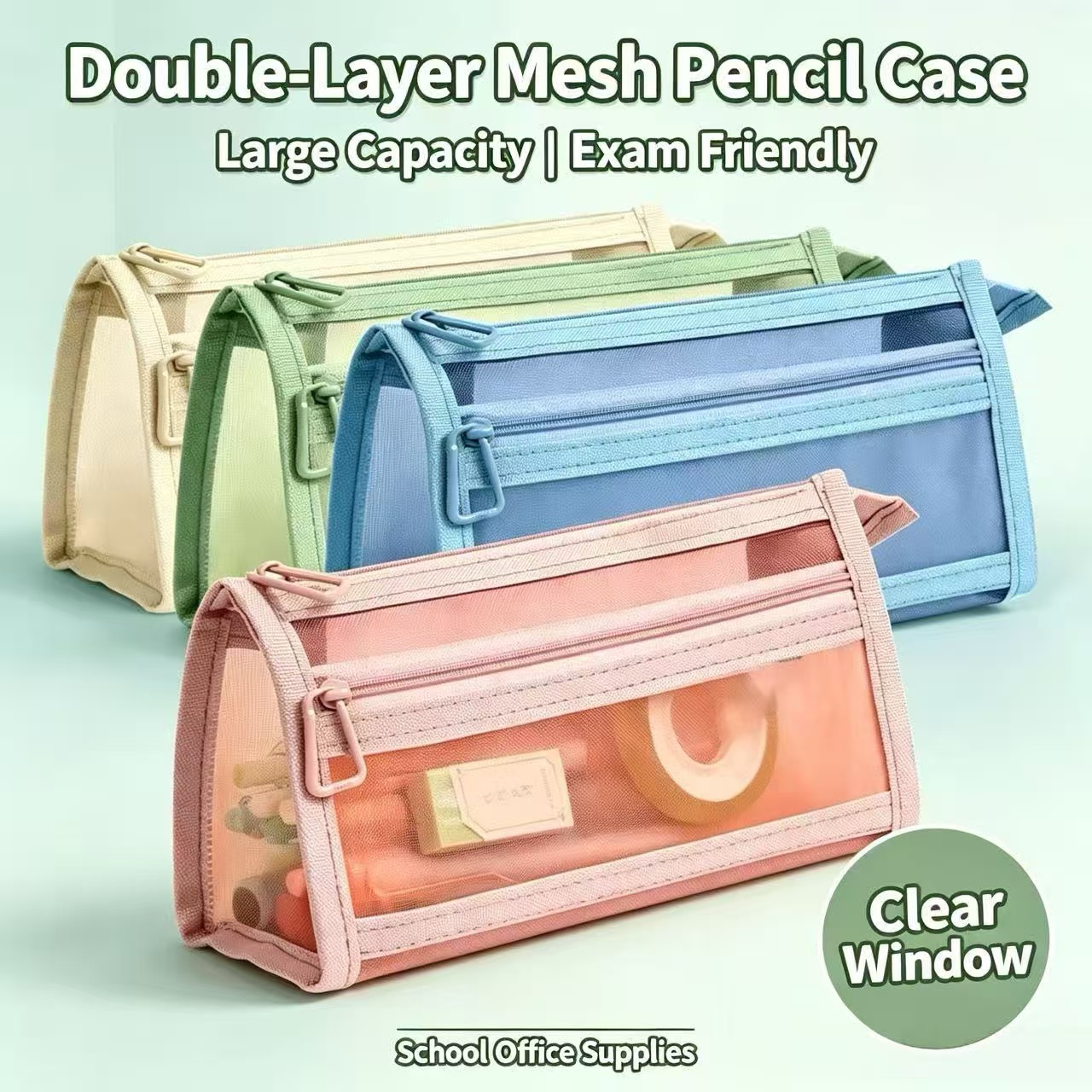 Double Layer Clear Mesh Pencil - đánh giá và giá Clear Mesh Pencil Pouch For Exam