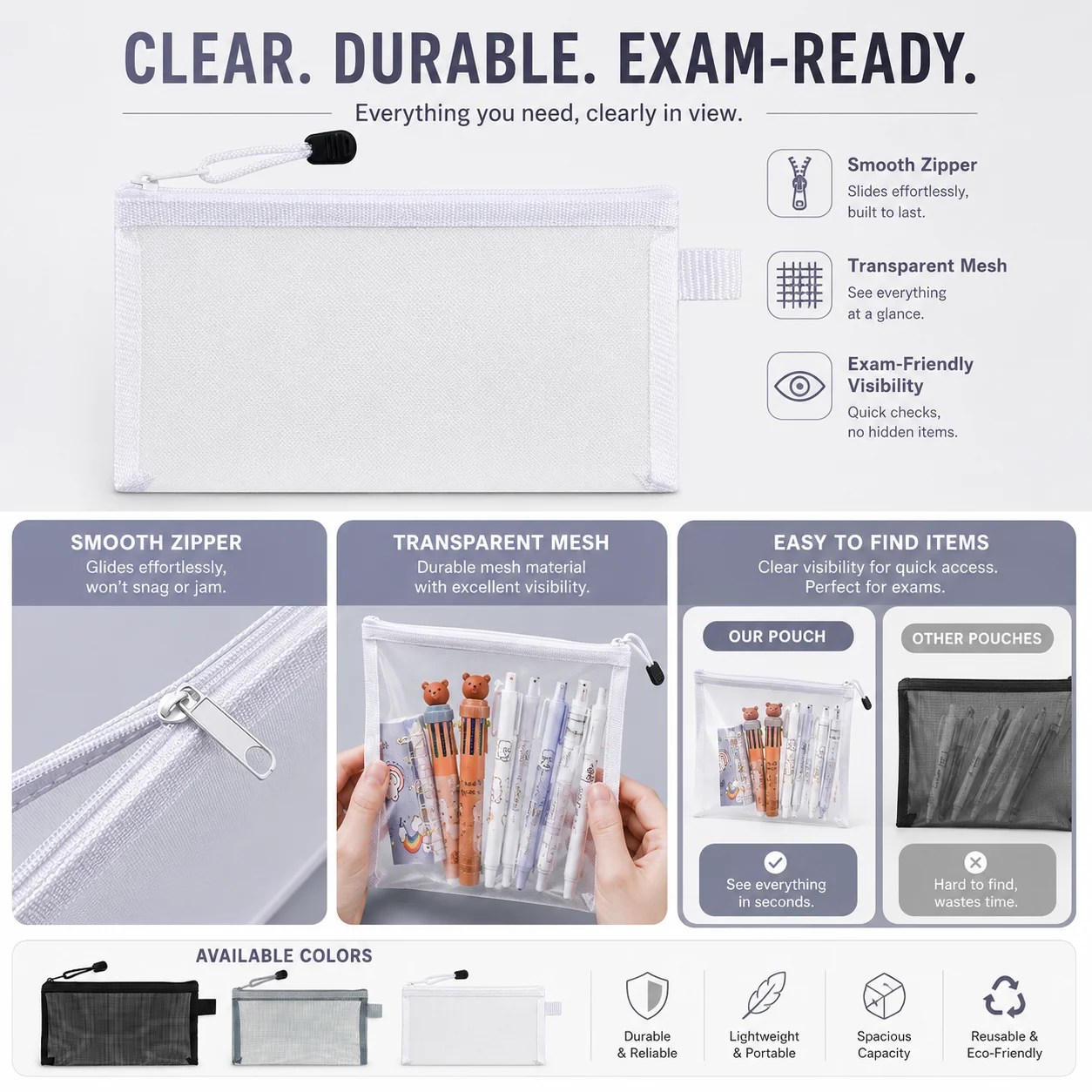 Transparent Mesh Pen Bag, Clea - đánh giá và giá Clear Mesh Pencil Pouch For Exam