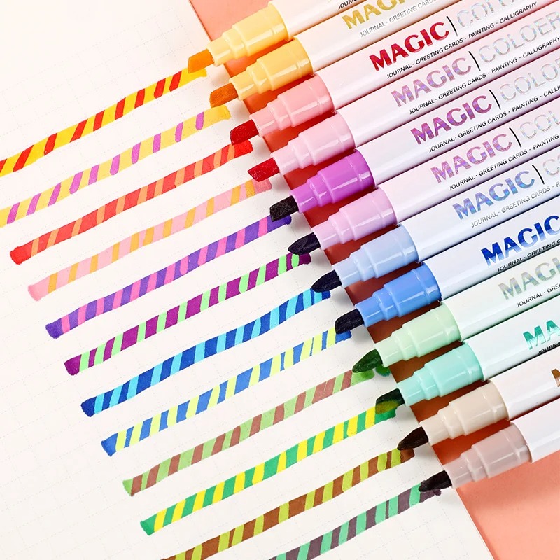 12pcs Double-ended Magic Color - đánh giá và giá Pastel Highlighter Set Double Ended