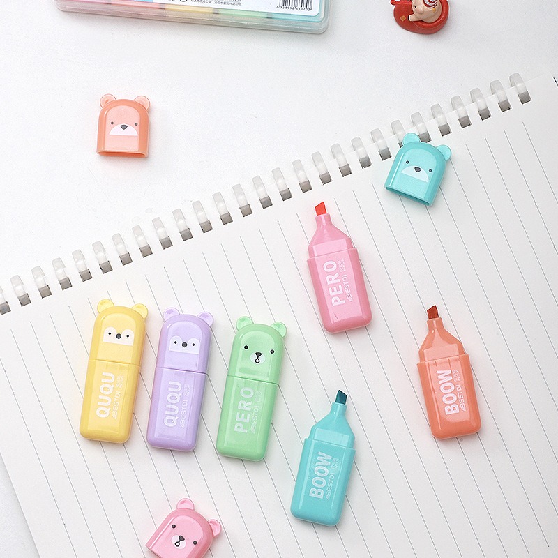 4/6/12 Pcs Kawaii Bear Highlig - đánh giá và giá Pastel Highlighter Set Double Ended