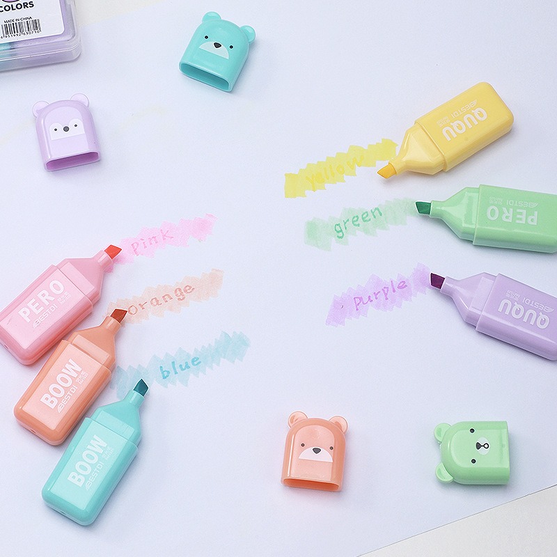 4/6/12 Pcs Kawaii Bear Highlig - đánh giá và giá Pastel Highlighter Set Double Ended
