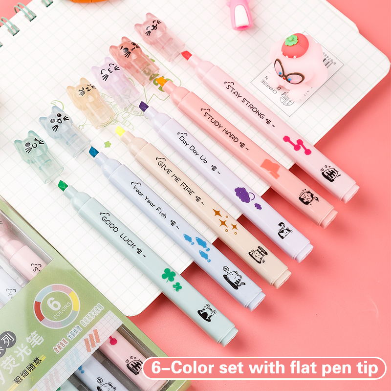 6 pcs/pack Kawaii Cat Claw Pas - đánh giá và giá Pastel Highlighter Set Double Ended