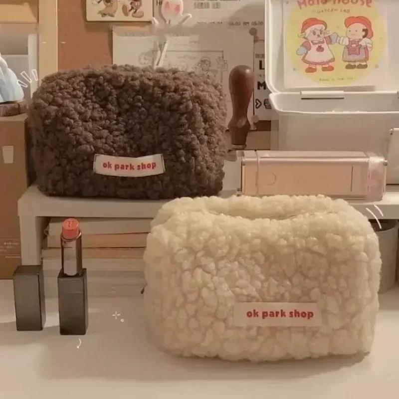 Lamb Plush Storage Bag Simple  - đánh giá và giá Aesthetic Large Pencil Case Pouch