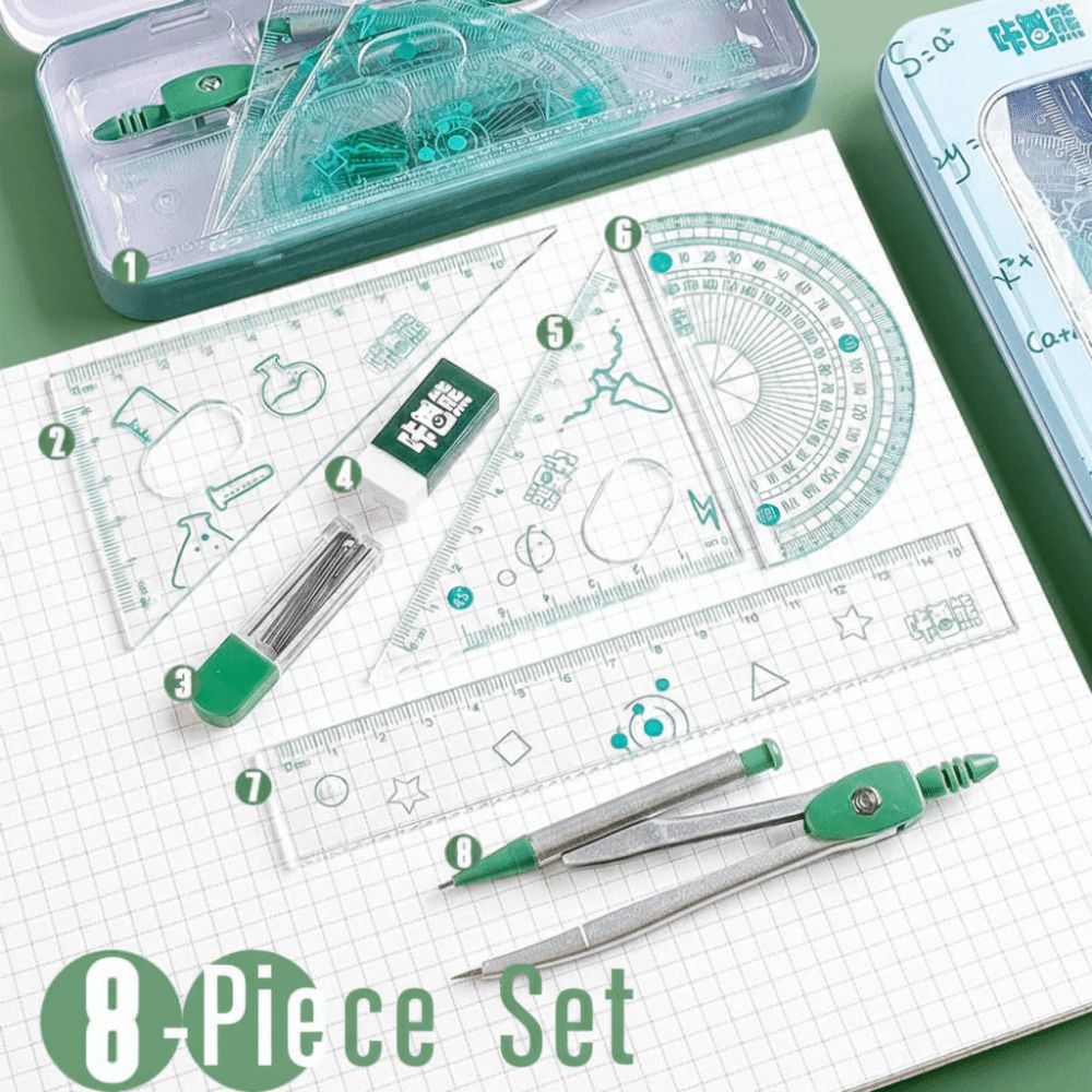 8Pcs/Set Multifunctional Math  - đánh giá và giá Math Geometry Set With Compass