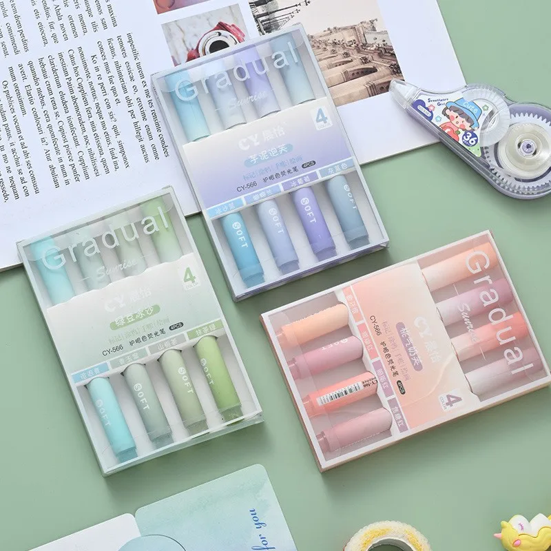 2025 4Pcs/Pack Gradual Highlig - đánh giá và giá Pastel Highlighter Set Double Ended