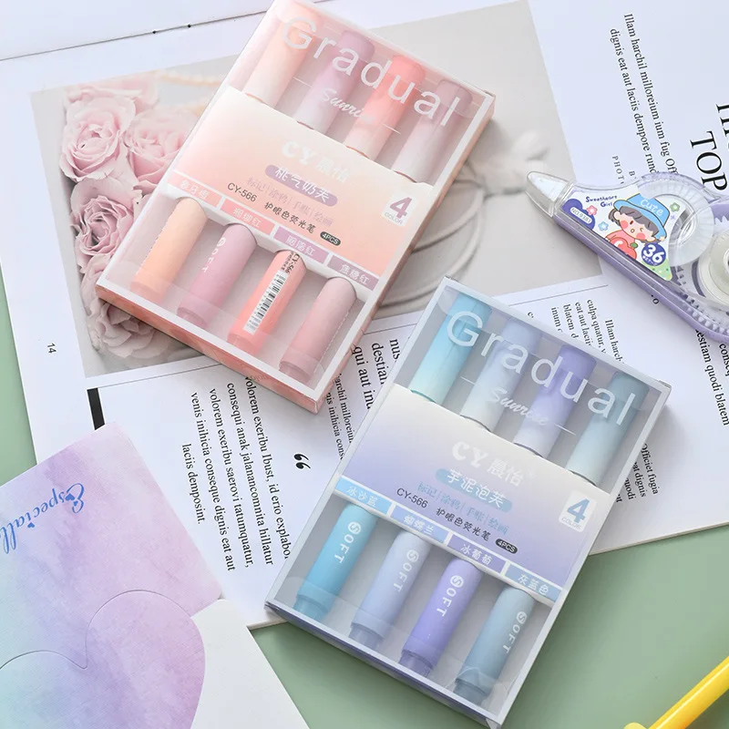 2025 4Pcs/Pack Gradual Highlig - đánh giá và giá Pastel Highlighter Set Double Ended