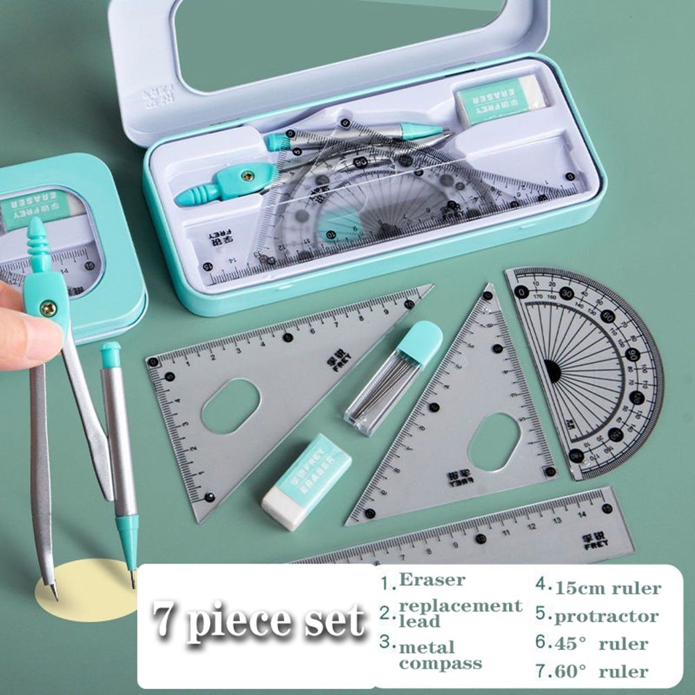 7Pcs/Set Ruler Compass Pencil  - đánh giá và giá Math Geometry Set With Compass
