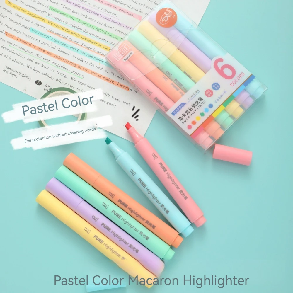 6Pcs/set Pastel Color Macaron  - đánh giá và giá Pastel Highlighter Set Double Ended