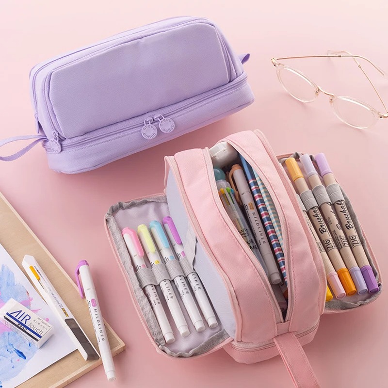 Hồng/Blue/Công Suất Lớn Bút Ch - đánh giá và giá Aesthetic Large Pencil Case Pouch